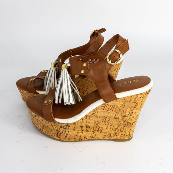 G.I.L.I. Kate Tassel Wedge Sandals US Size 5.5 Leather Cork Platform NEW - Picture 3 of 15
